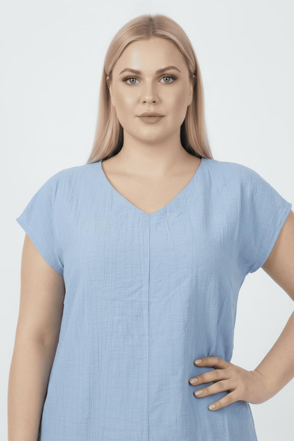 V - Hals Blouse – Grote Maten, Blauw