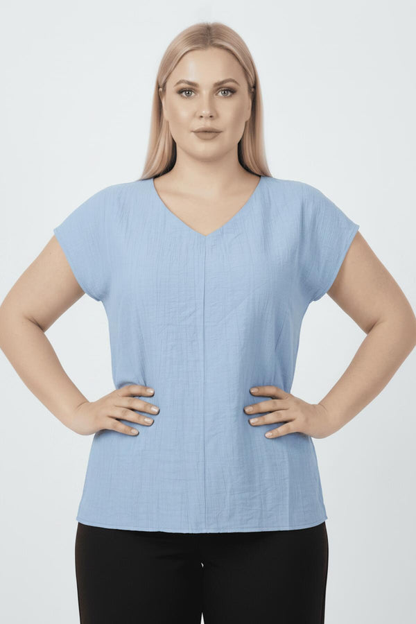 V - Hals Blouse – Grote Maten, Blauw