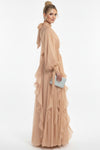 Bouclé Avondjurk Met Lange Mouwen — Beige