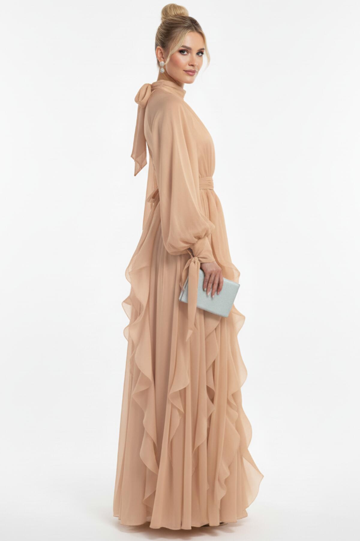 Bouclé Avondjurk Met Lange Mouwen — Beige
