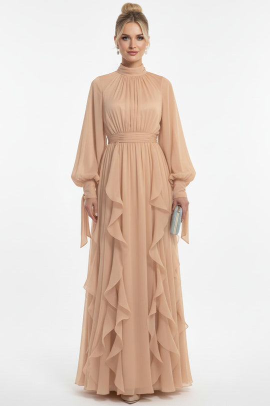 Bouclé Avondjurk Met Lange Mouwen — Beige