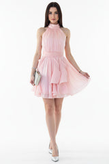 Robe Courte En Bouclé À Nouer Au Cou, Rose Poudré