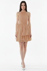 Robe Courte En Bouclé À Nouer Au Col — Beige