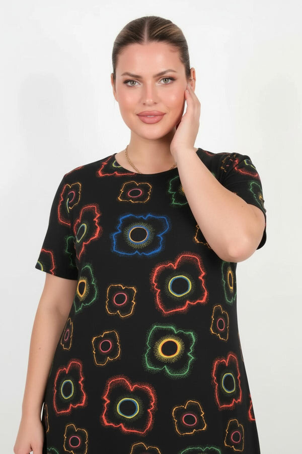 Plus - Size Patterned Short - Sleeve Dress