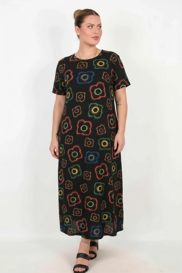 Plus - Size Patterned Short - Sleeve Dress