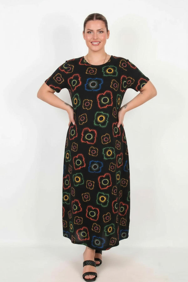 Plus - Size Patterned Short - Sleeve Dress