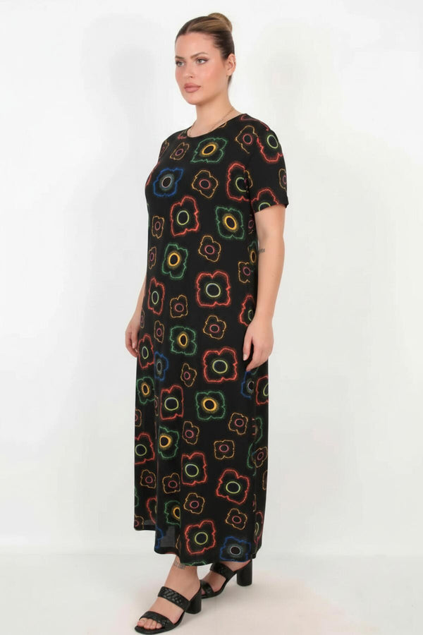 Plus - Size Patterned Short - Sleeve Dress