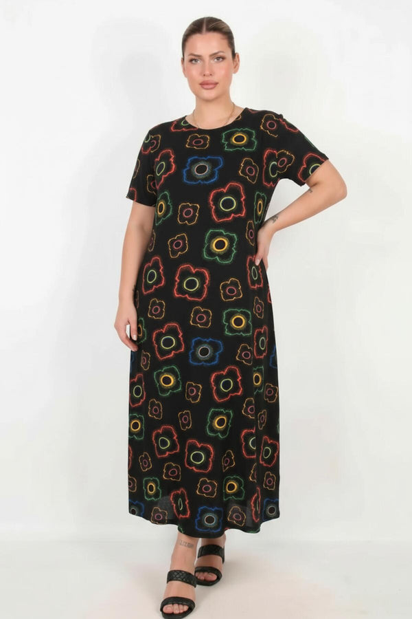 Plus - Size Patterned Short - Sleeve Dress