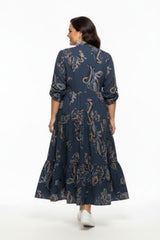 Robe Longue Grande Taille À Demi‑Boutonnage — Bleu