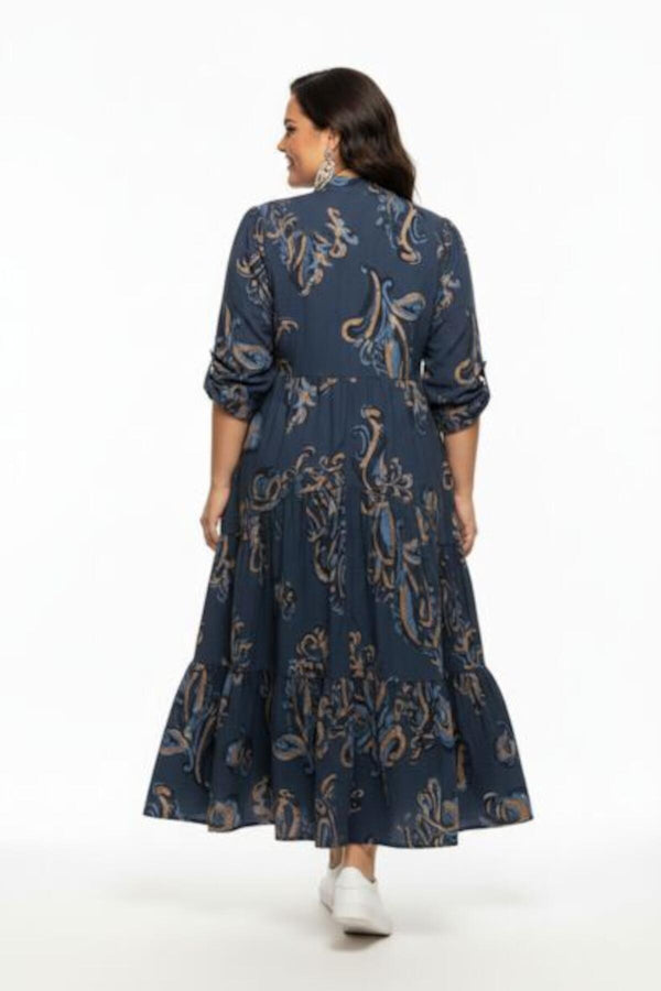 Plus - Size Maxi Dress With Partial Button Placket — Blue