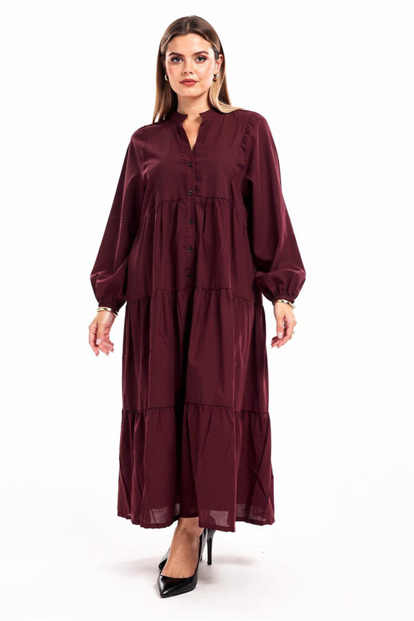 Bordeaux Maxijurk Met Knoopsluiting — Plus - Size