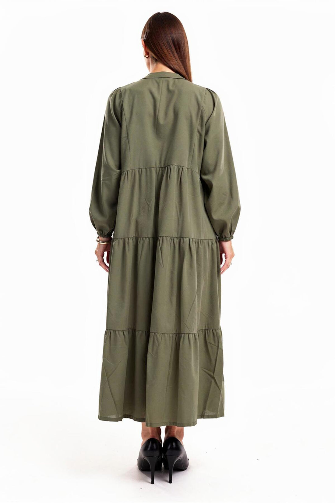 Robe Longue Boutonnée Devant, Grande Taille — Kaki
