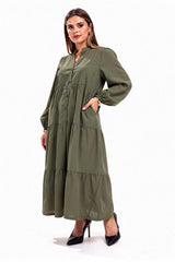 Robe Longue Boutonnée Devant, Grande Taille — Kaki
