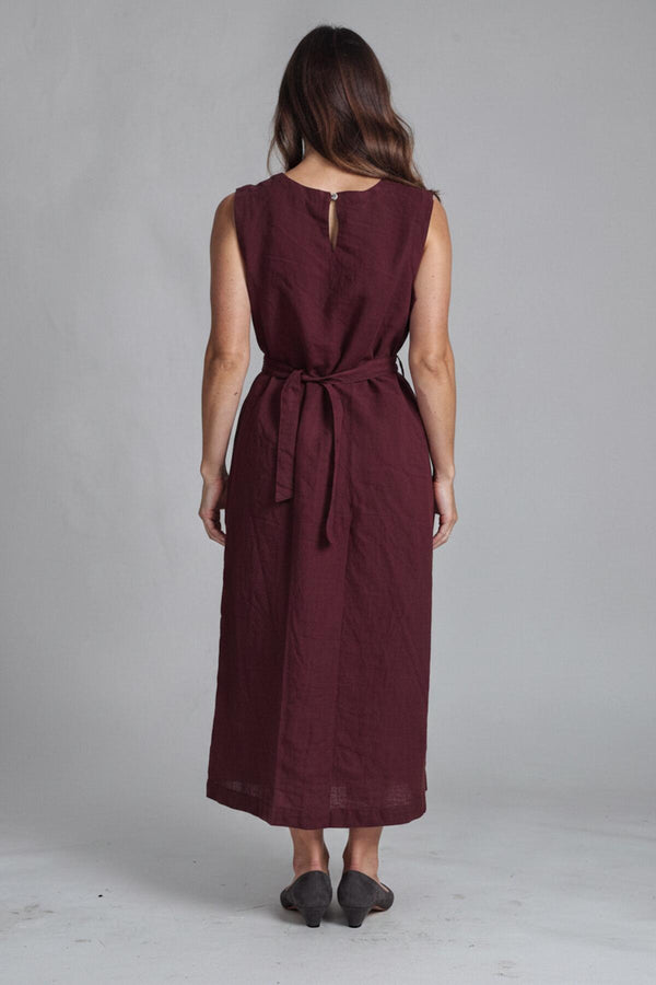 Mouwloze Maxi‑Jurk Met Tailleband, Bordeaux