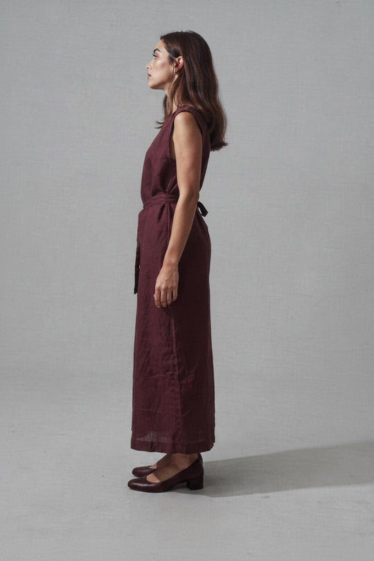 Mouwloze Maxi‑Jurk Met Tailleband, Bordeaux