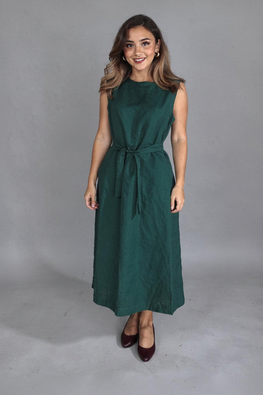 Mouwloze Maxi - Jurk Met Ceintuur – Smaragd