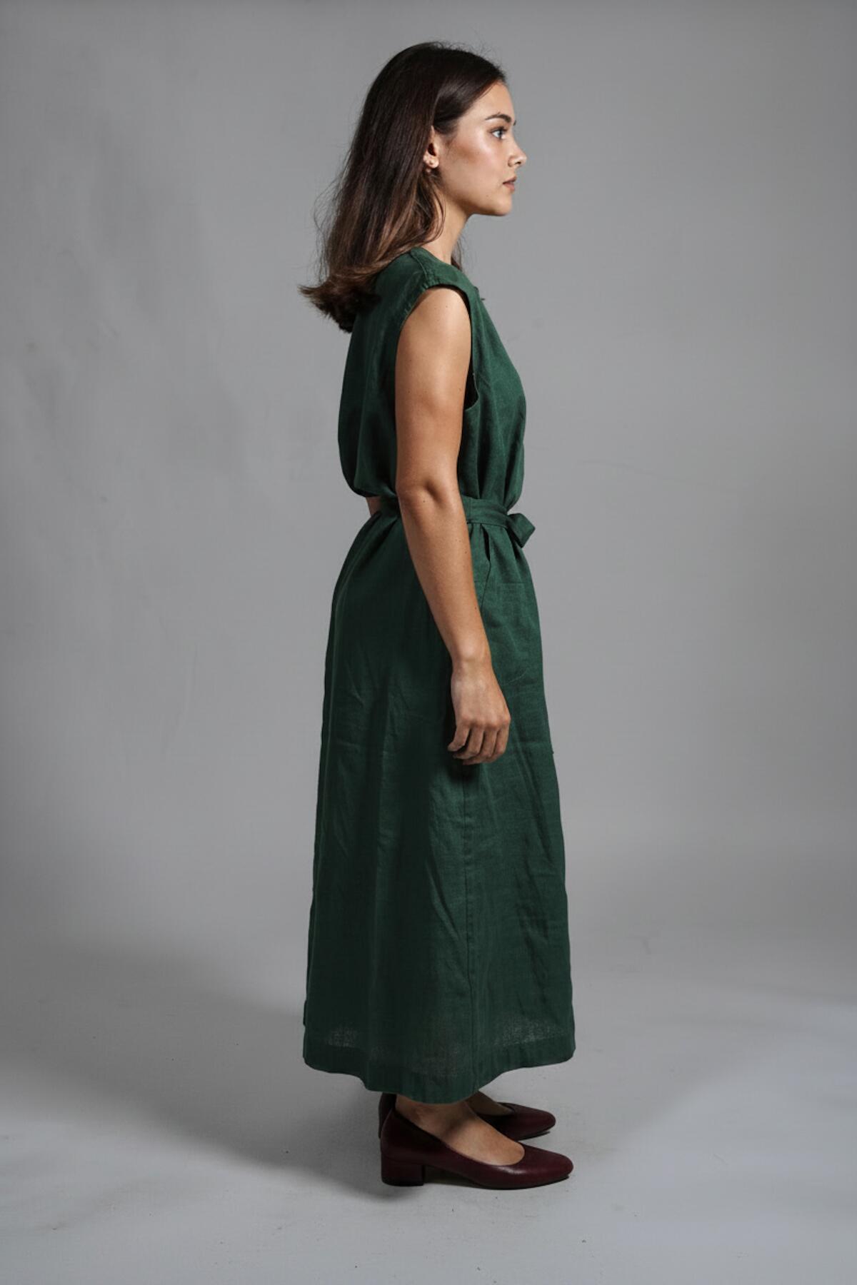 Mouwloze Maxi - Jurk Met Ceintuur – Smaragd