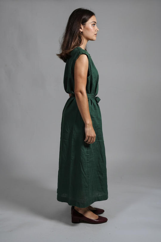 Mouwloze Maxi - Jurk Met Ceintuur – Smaragd