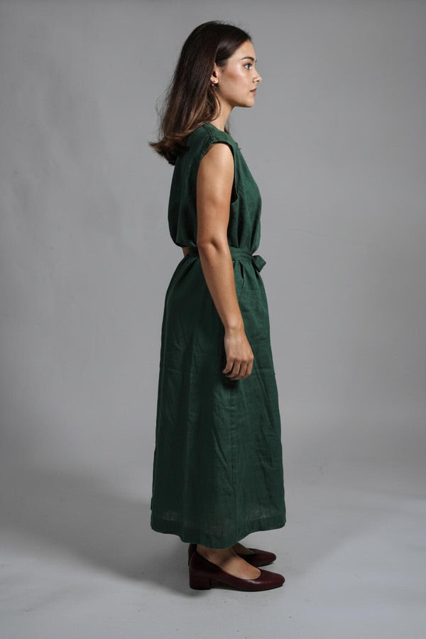 Mouwloze Maxi - Jurk Met Ceintuur – Smaragd