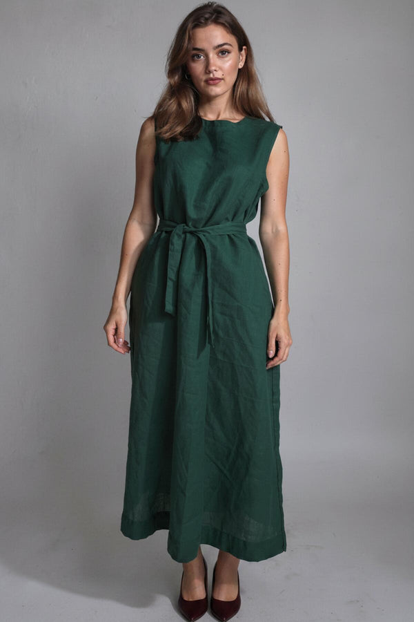 Mouwloze Maxi - Jurk Met Ceintuur – Smaragd