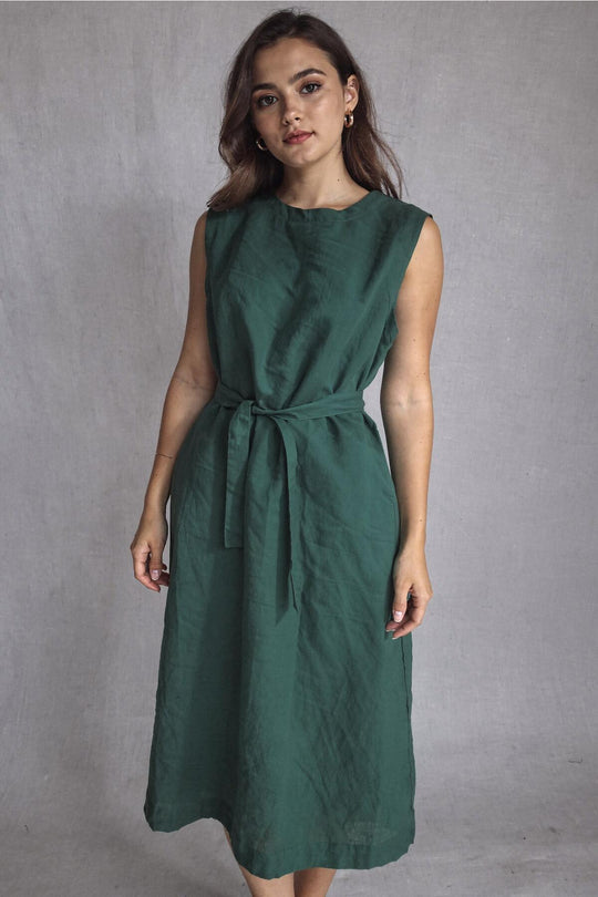 Mouwloze Maxi - Jurk Met Ceintuur – Smaragd