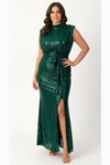 Emerald Sequin Belted Long Evening Dress — Plus Size