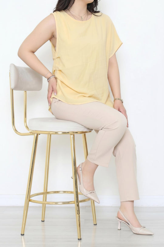 Tencel Blouse Met Zijplooien – Geel