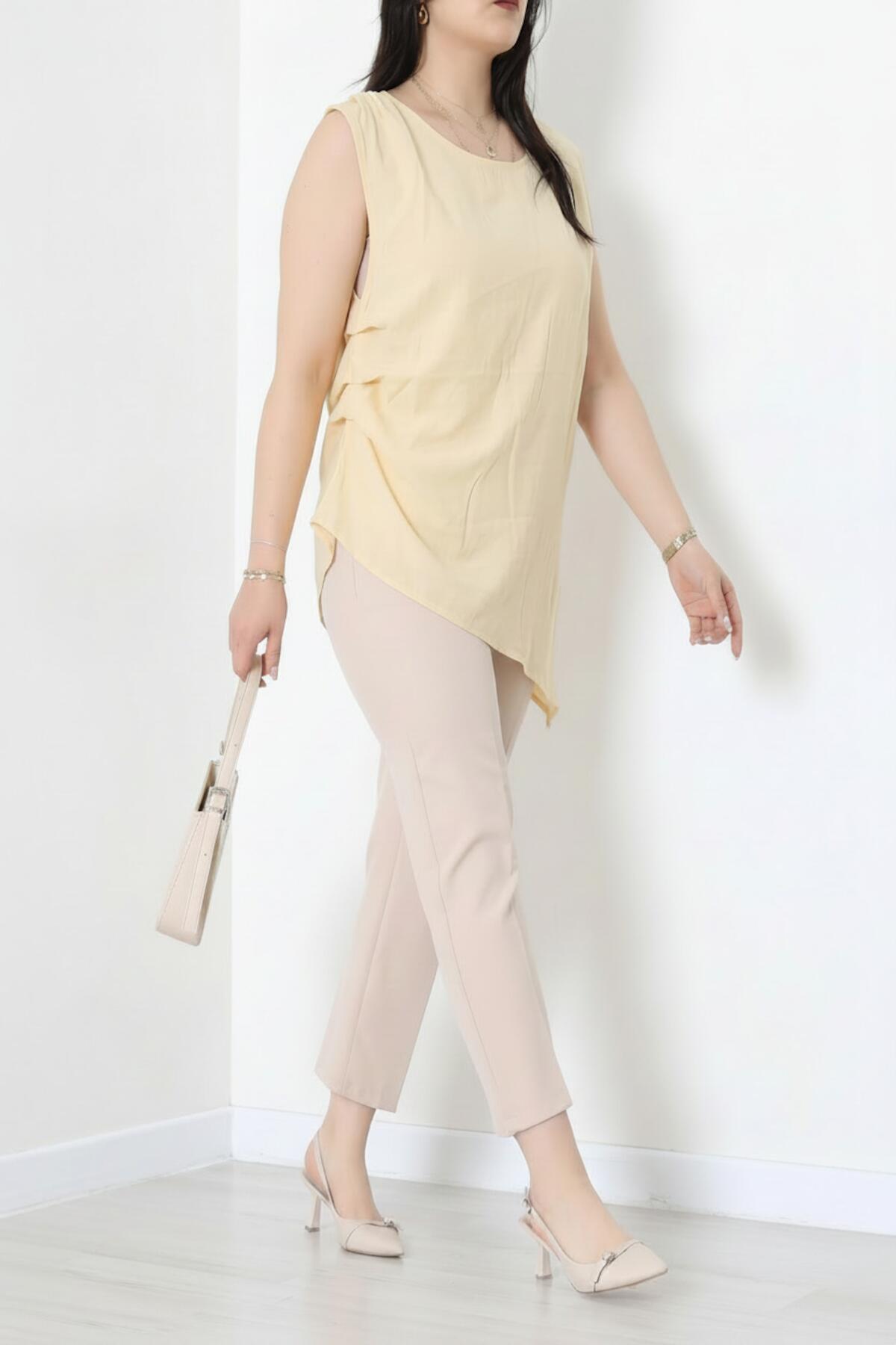 Tencel Blouse Met Zijplooien – Geel
