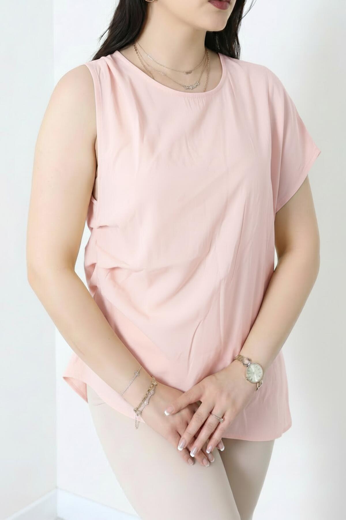 Tencel Blouse Met Zijplooien – Roze