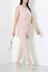 Blouse Tencel À Plis Latéraux — Rose Poudré