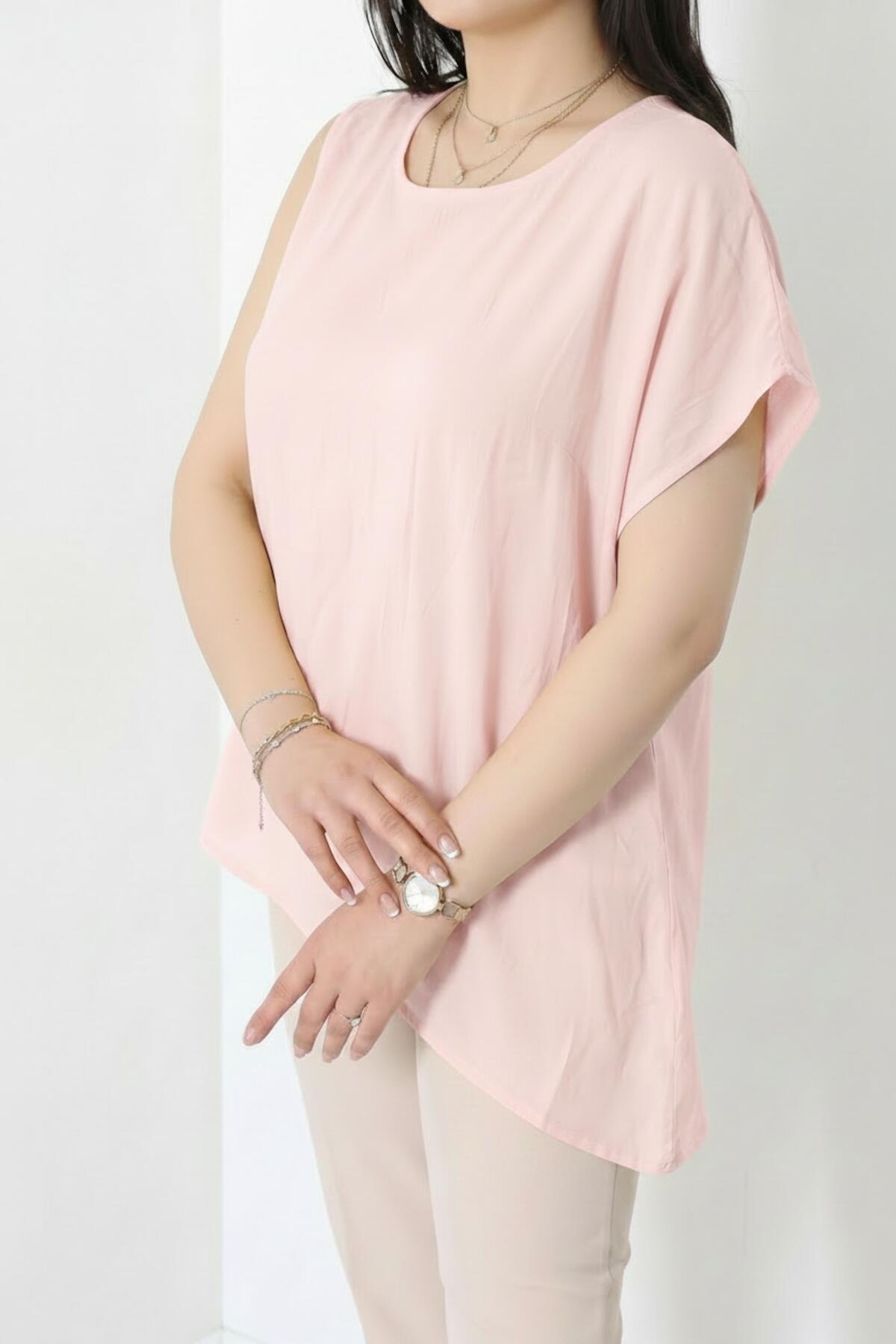 Tencel Blouse Met Zijplooien – Roze
