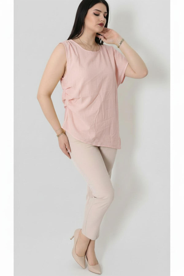 Tencel Blouse Met Zijplooien – Roze