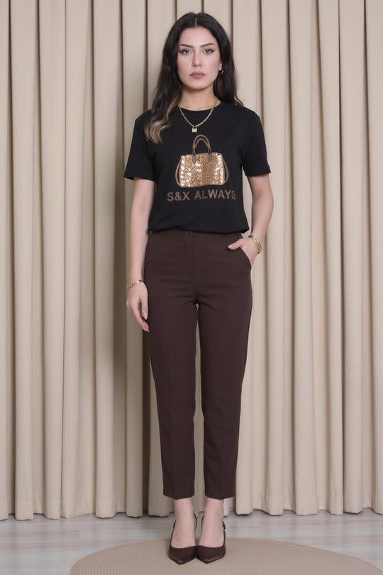 T‑Shirt Mit Taschenmotiv Und Steinbesatz – Schwarz