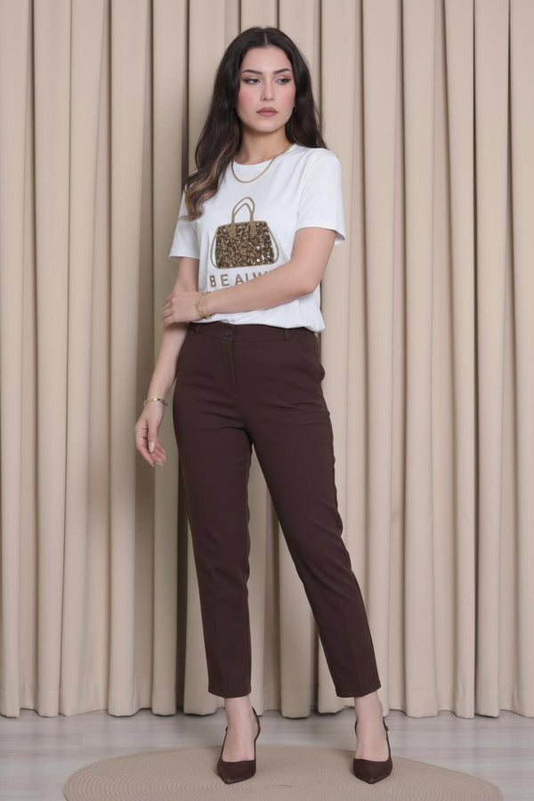 Wit T‑Shirt Met Stenen Tasmotief