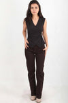 Wrap V - Neck Bodysuit With Side Gold Buckle — Black