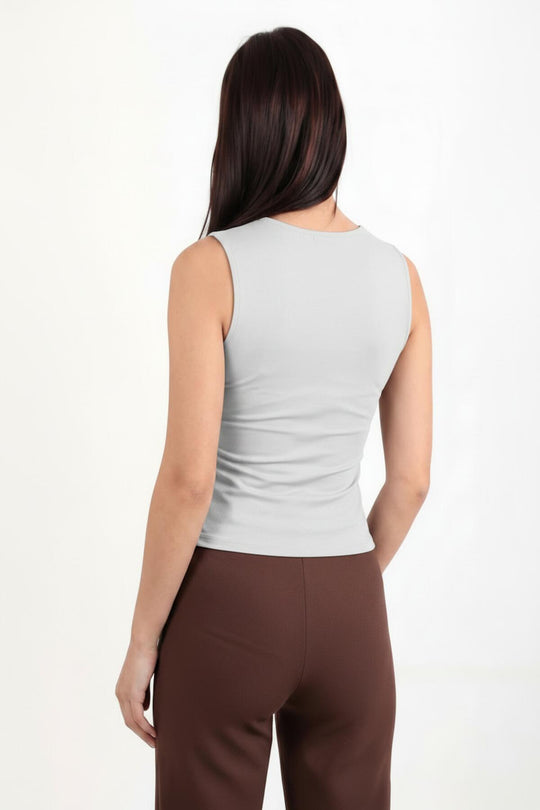 Bodytop Met Overslaghals En Zijgesp – Wit