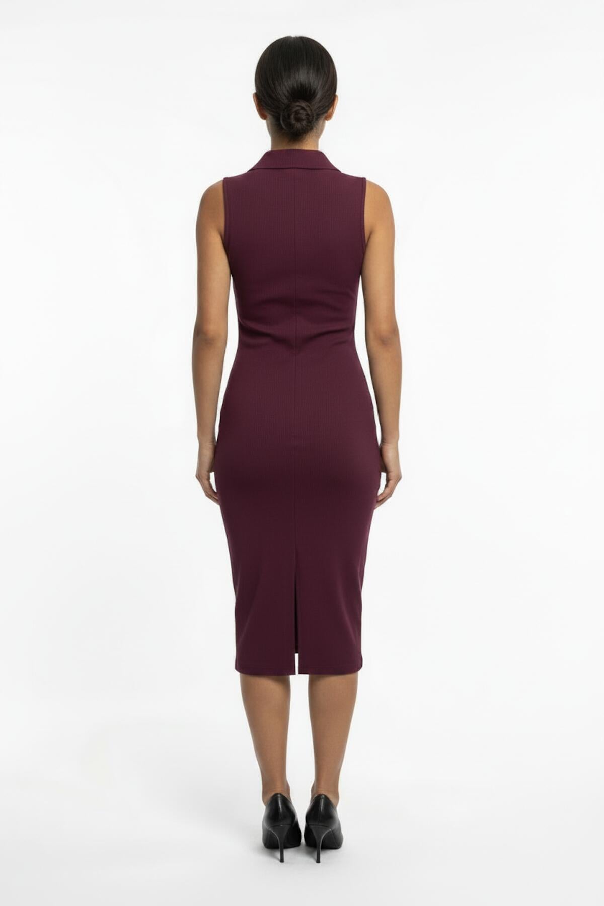 Pruim Ottoman Maxi - Jurk Met Knoopsluiting