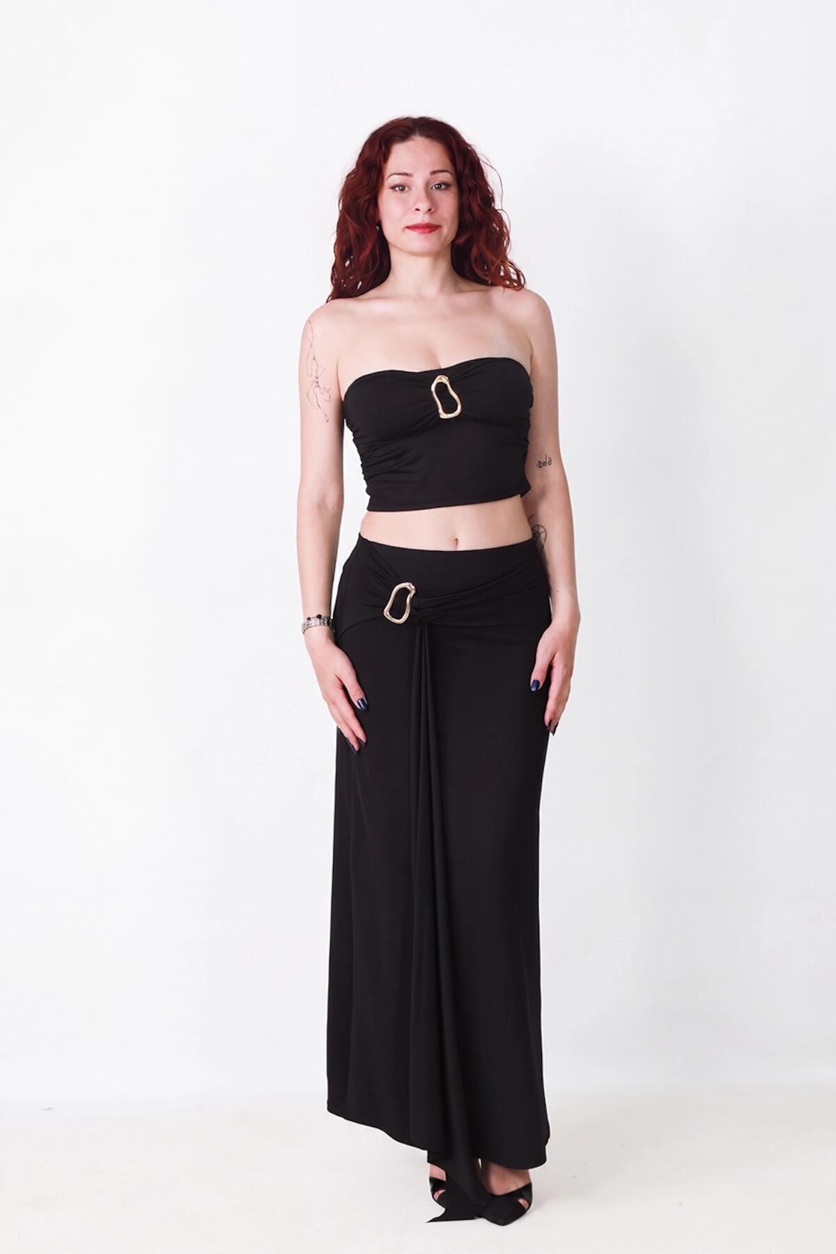 Polyemit Set Met Rok En Gouden Gesp, Zwart