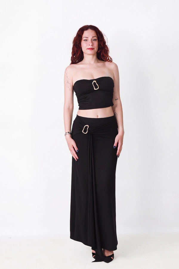 Polyemit Set Met Rok En Gouden Gesp, Zwart