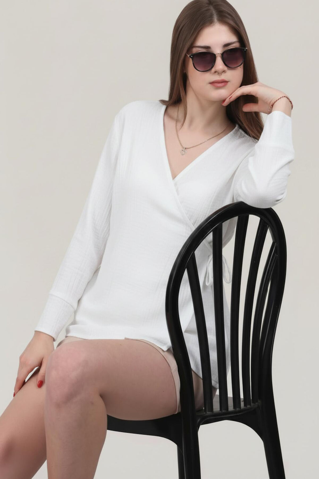Tunique Kimono Croisée En Mousseline — Blanche