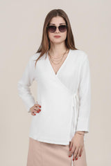 Tunique Kimono Croisée En Mousseline — Blanche