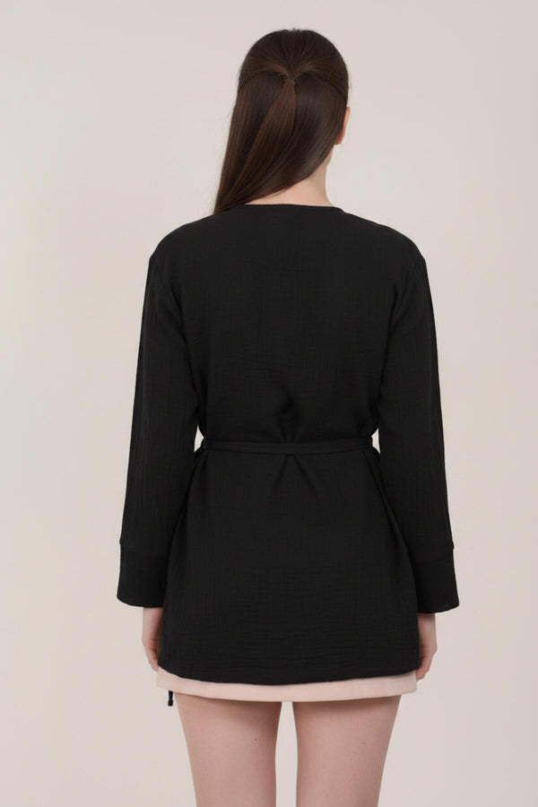 Black Muslin Wrap Kimono Tunic