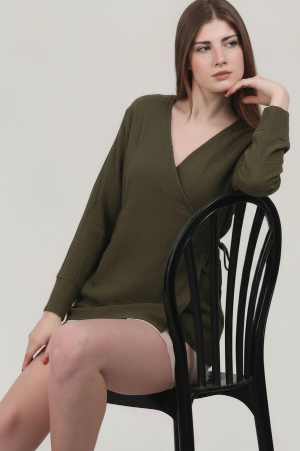 Khaki Muslin Wrap Tunic