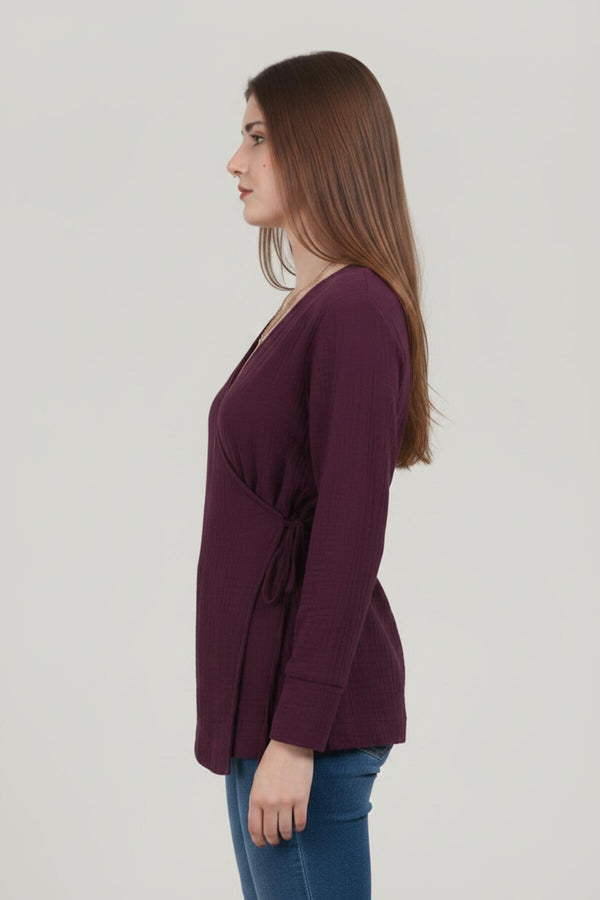 Plum Muslin Wrap Kimono Tunic