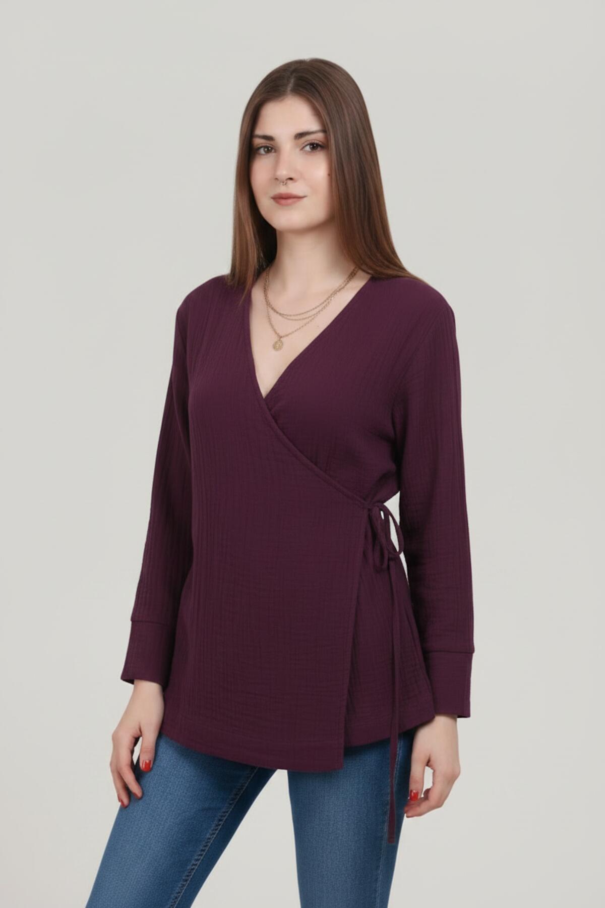 Plum Muslin Wrap Kimono Tunic