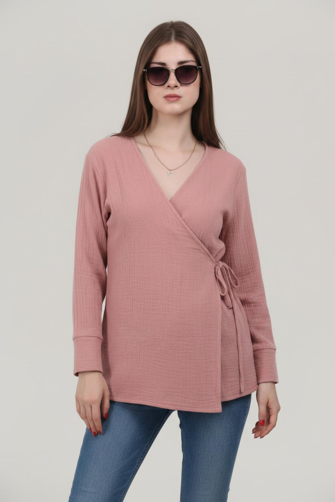 Tunique Kimono Croisée En Mousseline — Rose