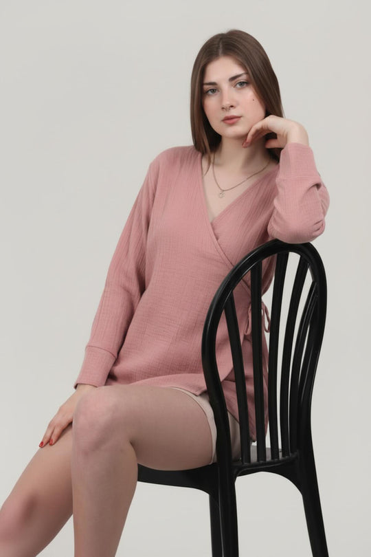 Mousseline Wikkel Kimono - Tuniek — Roze