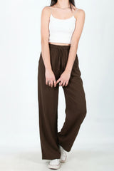 Pantalon Large En Coton‑Lin — Marron