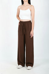 Pantalon Large En Coton‑Lin — Marron