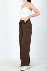 Pantalon Large En Coton‑Lin — Marron